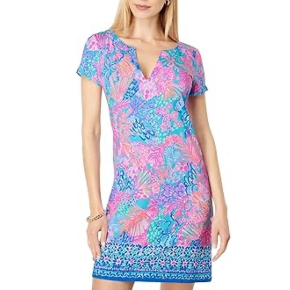 Lilly Pulitzer Sophiletta UPF 50+ Dress Fish My Wish Pink Blue Medium